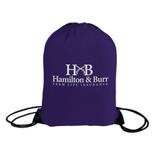 Load image into Gallery viewer, Purple drawstring bag with Hamilton & Burr logo on a white background