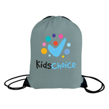 Load image into Gallery viewer, Gray drawstring bag with 'Kids Choice' logo on a white background