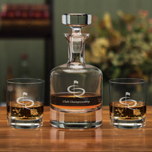 Load image into Gallery viewer, A Decanter and two glasses with custom engraving