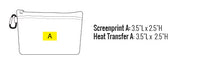 Load image into Gallery viewer, dimensions for custom screen print on A clip caddy with a zippered main compartment