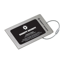 Load image into Gallery viewer, Barnett Security key tag with contact information on a white background