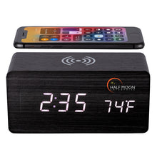 Load image into Gallery viewer, Onyx Wooden Wireless Charging Speaker with Clock