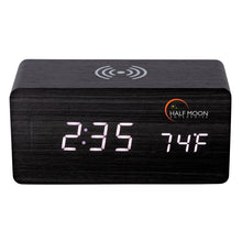 Load image into Gallery viewer, Onyx Wooden Wireless Charging Speaker with Clock