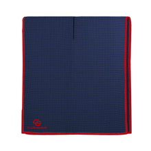 Load image into Gallery viewer, a club glove navy towel with waffle texture and red trim