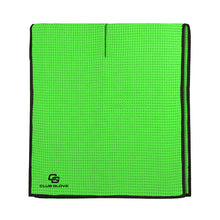 Load image into Gallery viewer, a club glove neon green towel with waffle texture with black trim
