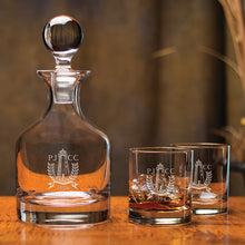 Load image into Gallery viewer, A decanter and two glasses with custom engraving