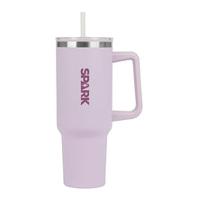 Load image into Gallery viewer, A lavender insulated mug with handle and straw