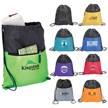 Load image into Gallery viewer, Drawstring Backpack with Front Zipper Pocket