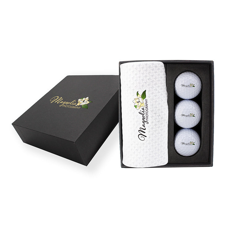 Custom Logo 3 Balls with Waffle Pattern Towel in Presentation Box