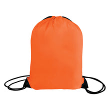 Load image into Gallery viewer, Orange drawstring bag with black straps on a white background
