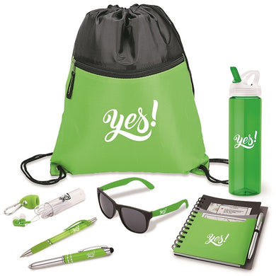 A kit with items that are all imprinted with a custom logo