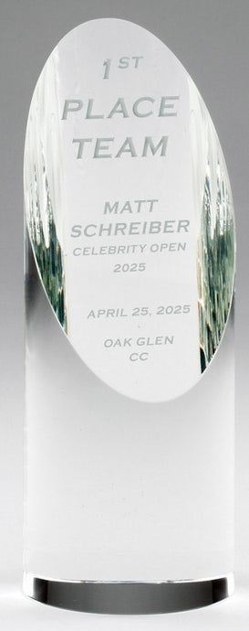 slanted crystal golf tournament award with engraving