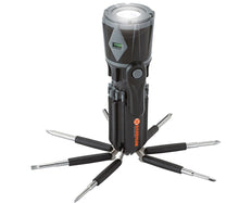 Load image into Gallery viewer, Multitool with flashlight and multiple tools on a white background

