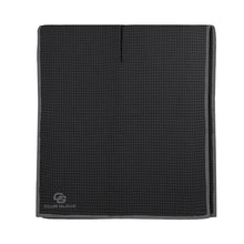 Load image into Gallery viewer, a club glove black towel with waffle texture with grey trim
