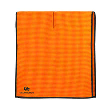 Load image into Gallery viewer, a club glove orange towel with waffle texture with black trim
