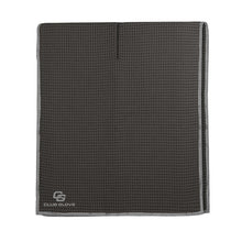 Load image into Gallery viewer, a club glove black towel with waffle texture with grey trim
