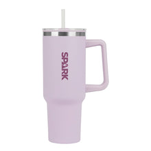 Load image into Gallery viewer, A lavender insulated mug with handle and straw
