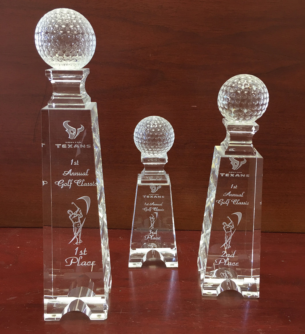 Optic Crystal Golf Ball Towers with Beveled Cut Edge